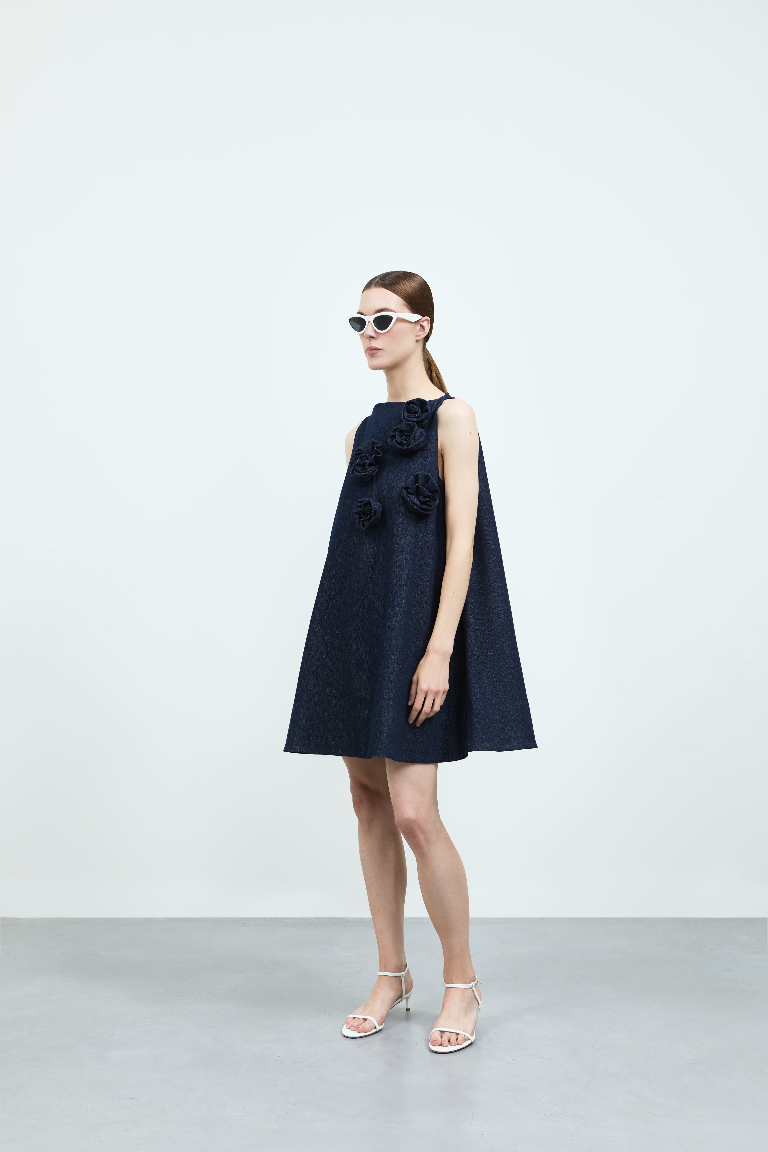 Barbara Dress Flower - Navy