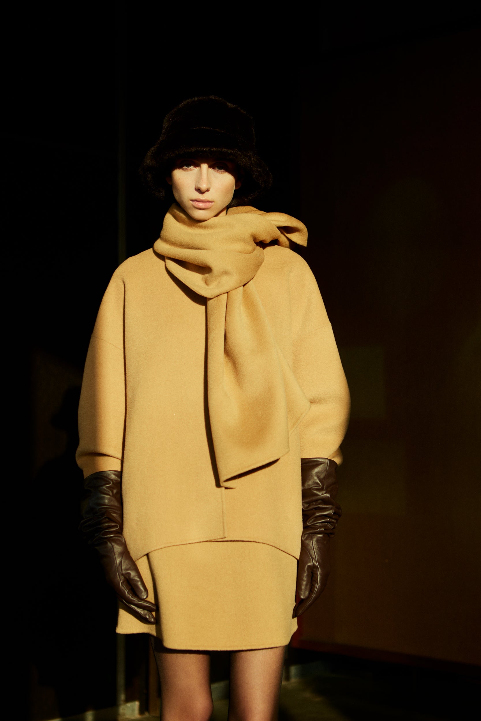 Rhúne AW25 Double Face Wool coat in camel — showcasing luxurious dual-layer wool and refined craftsmanship