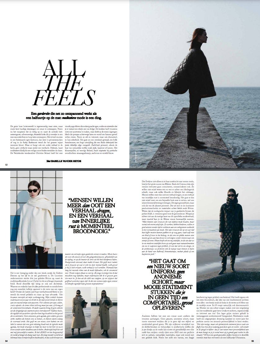 Rhúne featured in L’Officiel Belgium — 'All the Feels', an editorial exploring modern uniform dressing and timeless minimalism.