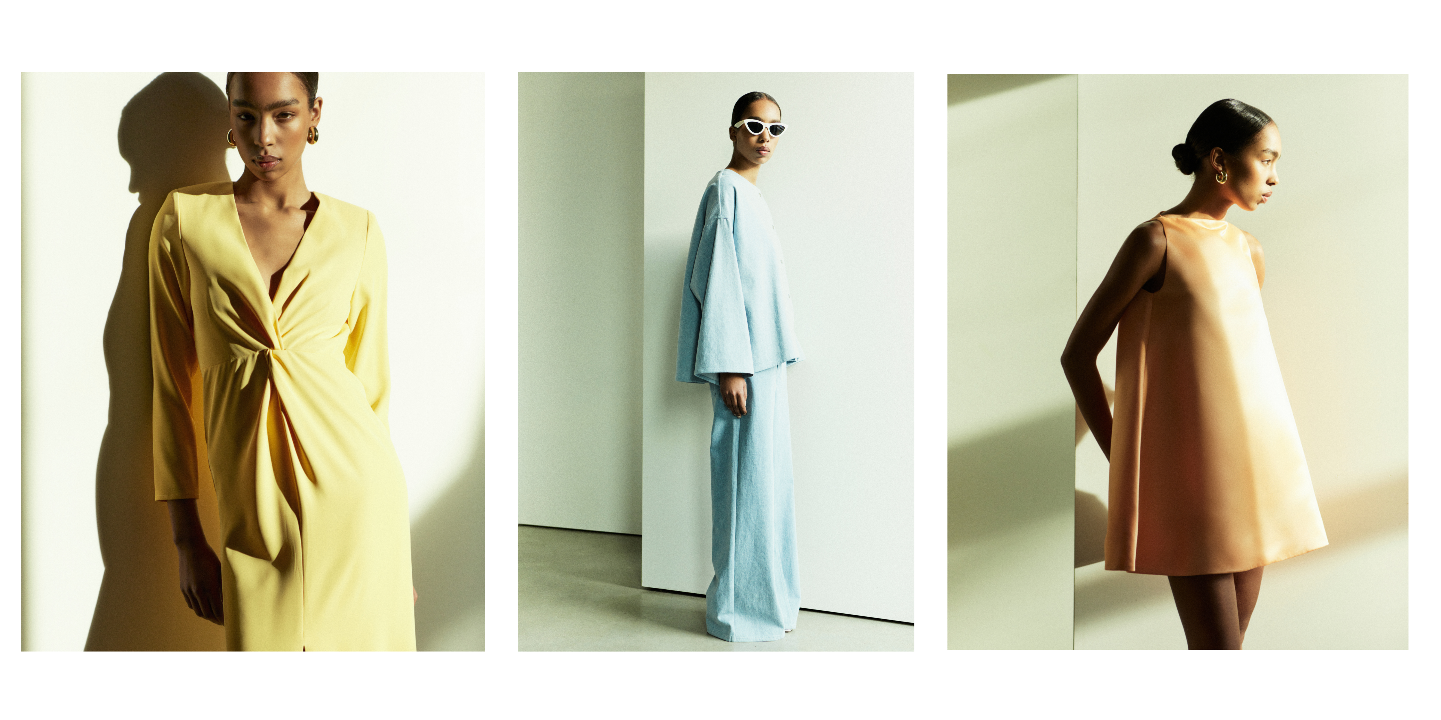 Rhúne Spring Summer 2025 campaign — light, fluid silhouettes in soft pastel tones